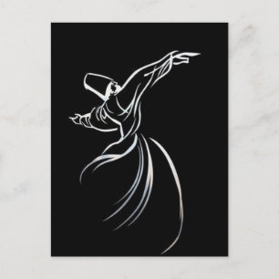 Dervish Line Drawing Calligrafy Style in White Briefkaart