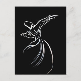Dervish Line Drawing Calligrafy Style in White Briefkaart