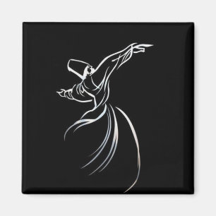 Dervish Line Drawing Calligrafy Style in White Magneet