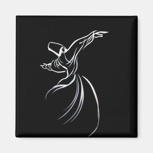 Dervish Line Drawing Calligrafy Style in White Magneet (Voorkant)