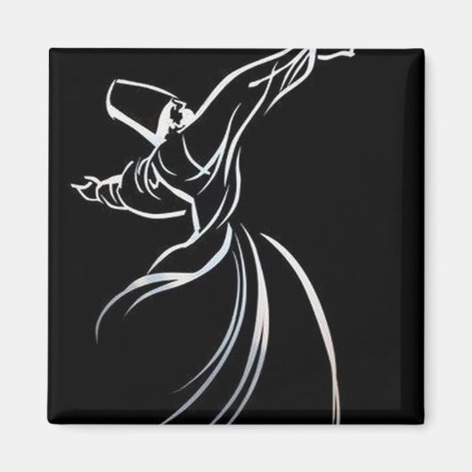 Dervish Line Drawing Calligrafy Style in White Magneet (Voorkant)