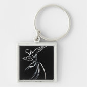 Dervish Line Drawing Calligrafy Style in White Sleutelhanger (Voorkant)