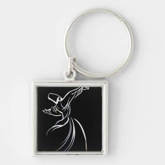 Dervish Line Drawing Calligrafy Style in White Sleutelhanger (Voorkant)