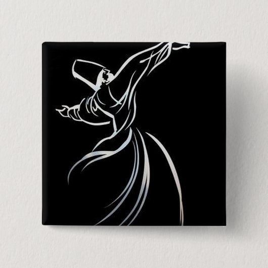 Dervish Line Drawing Calligrafy Style in White Vierkante Button 5,1 Cm (Voorkant)