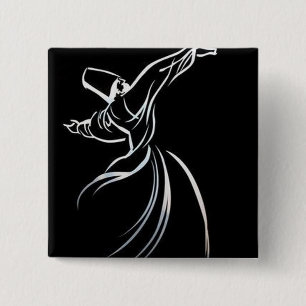 Dervish Line Drawing Calligrafy Style in White Vierkante Button 5,1 Cm