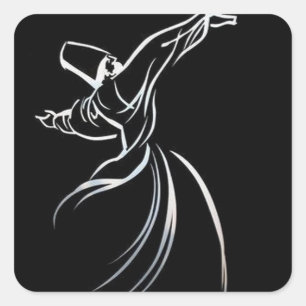 Dervish Line Drawing Calligrafy Style in White Vierkante Sticker