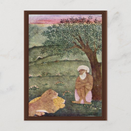 Dervish met een leeuw en een tijger. Mughal schild Briefkaart (Voorkant)