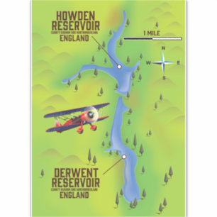 Derwent & Howden Reservoirs kaartposter Sticker