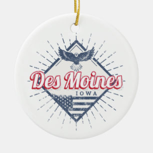 Des Moines City Iowa Verenigde Staten Vintage Vere Keramisch Ornament