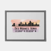 Des Moines IA City Skyline Lengte- en breedtegraad Deurmat (Voorkant)