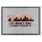 Des Moines IA City Skyline Lengte- en breedtegraad Snijplank (Voorkant)