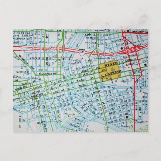 DES MOINES, IA Map Briefkaart (Voorkant)