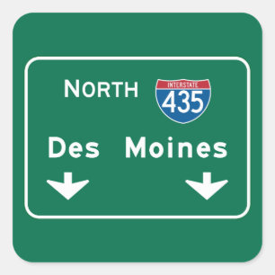 Des Moines, IA verkeersbord Vierkante Sticker