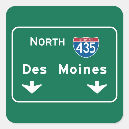 Des Moines, IA verkeersbord Vierkante Sticker (Voorkant)