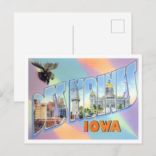 Des Moines, Iowa Big Letters Briefkaart (Voorkant / Achterkant)