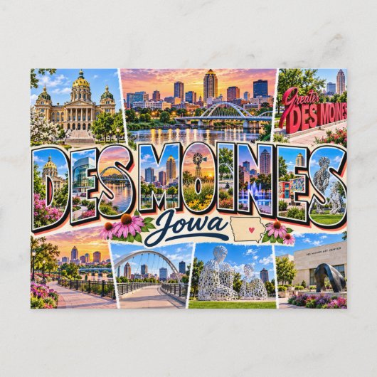 Des Moines, Iowa Briefkaart (Voorkant)