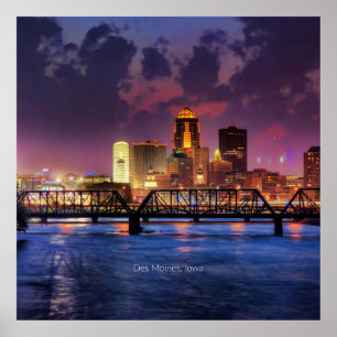 Des Moines, Iowa cityscape-foto Poster