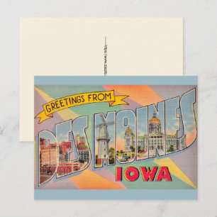 Des Moines Iowa Groeten Ansichtkaart Briefkaart
