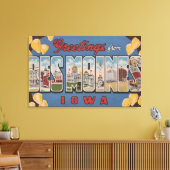 Des Moines, Iowa - Grote letterscènes 2 Canvas Afdruk (Insitu (Woonkamer))