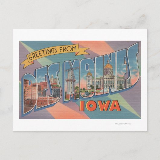 Des Moines, Iowa - Grote letterscènes 3 Briefkaart (Voorkant)