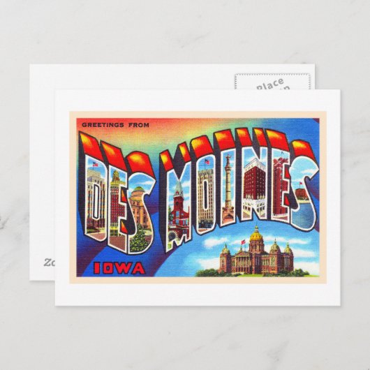Des Moines Iowa IA  groot Briefkaart (Voorkant / Achterkant)
