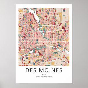 Des Moines Iowa Kaartposter Moderne Stads Muurku Poster