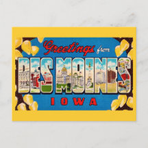  Des Moines Iowa Retro Postcard
