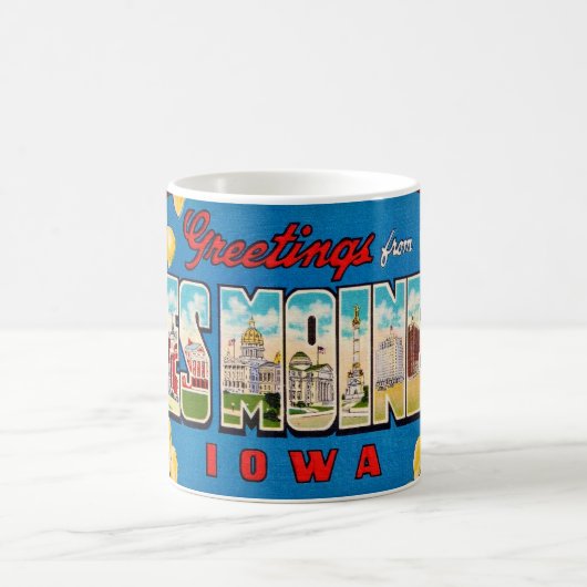 Des Moines Iowa Retro Postkaart Mok (Center)