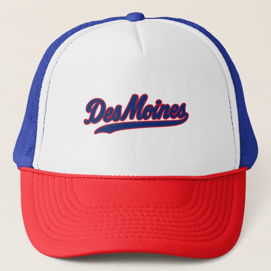 Des Moines Iowa Script Design | Retroplaats Trucker Pet (Voorkant)