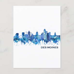 Des Moines Iowa Skyline Blue Feestdagenkaart