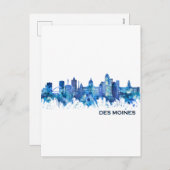 Des Moines Iowa Skyline Blue Feestdagenkaart (Voorkant / Achterkant)