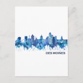 Des Moines Iowa Skyline Blue Feestdagenkaart (Voorkant)