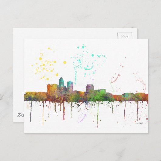 DES MOINES IOWA SKYLINE BRIEFKAART (Voorkant / Achterkant)