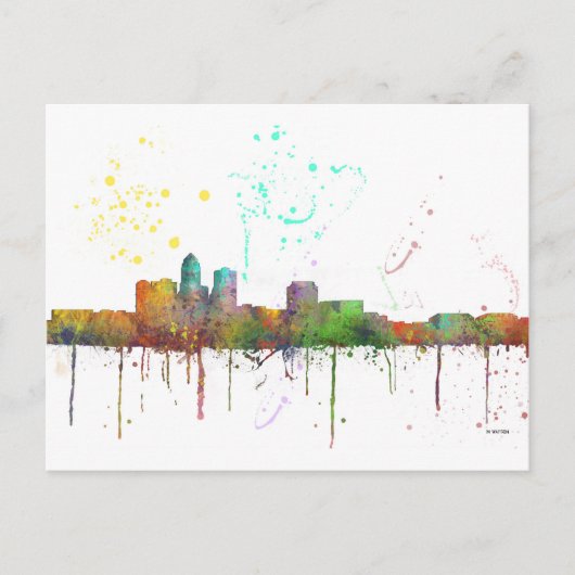 DES MOINES IOWA SKYLINE BRIEFKAART (Voorkant)
