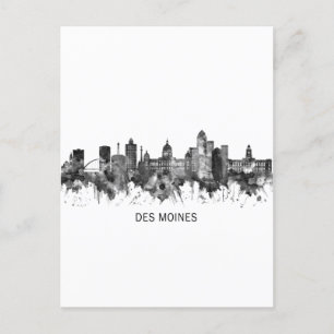 Des Moines Iowa Skyline BW Feestdagenkaart