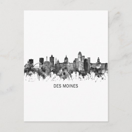 Des Moines Iowa Skyline BW Feestdagenkaart (Voorkant)