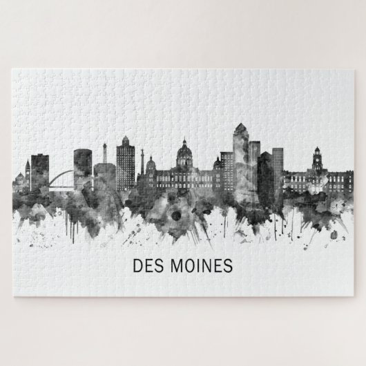 Des Moines Iowa Skyline BW Legpuzzel (Horizontaal)
