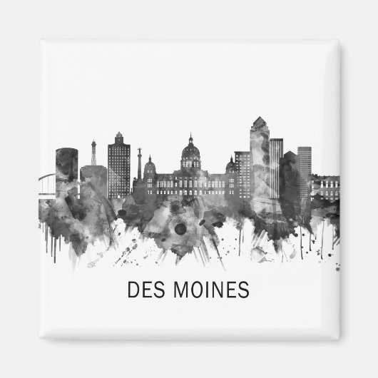 Des Moines Iowa Skyline BW Magneet (Voorkant)