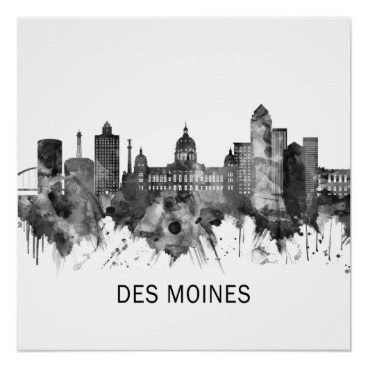 Des Moines Iowa Skyline BW Perfect Poster (Voorkant)