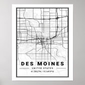 Des Moines Iowa USA Travel City Map Poster (Voorkant)