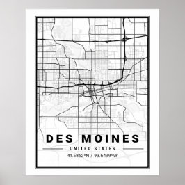 Des Moines Iowa USA Travel City Map Poster