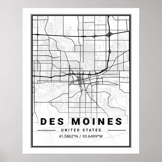 Des Moines Iowa USA Travel City Map Poster (Voorkant)