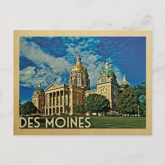 Des Moines Iowa Vintage Travel Briefkaart (Voorkant)
