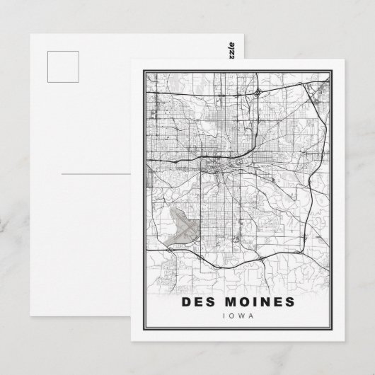 Des Moines Map Briefkaart (Voorkant / Achterkant)