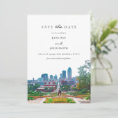 Des Moines Skyline vlak Save the Date Kaart (Staand voorkant)