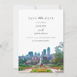 Des Moines Skyline vlak Save the Date Kaart