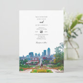 Des Moines Skyline Wedding Invitation Kaart (Staand voorkant)