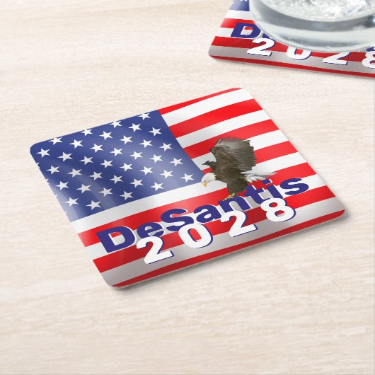 DeSantis 2028 met Bald Eagle Kartonnen Onderzetters (Schuin)