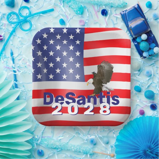 DeSantis 2028 met Bald Eagle Papieren Bordje (Feest)