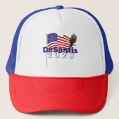 DeSantis 2028 Tekst op Amerikaanse vlag Trucker Pet (Voorkant)